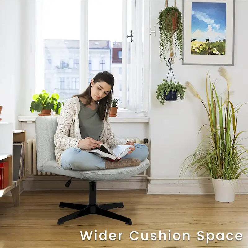 Criss Cross Armless Swivel Vanity Chair, Fabric Padded Office Desk Chair No Wheels