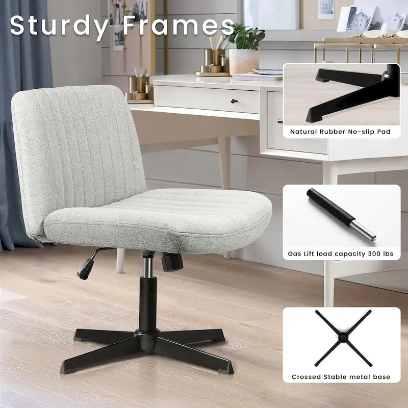 Criss Cross Armless Swivel Vanity Chair, Fabric Padded Office Desk Chair No Wheels