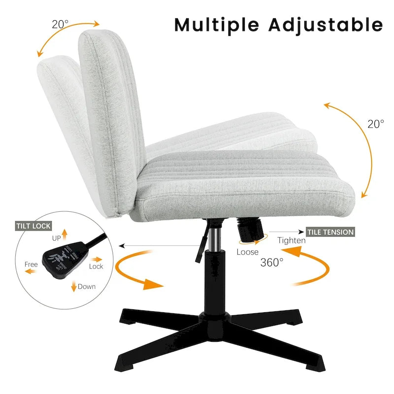 Criss Cross Armless Swivel Vanity Chair, Fabric Padded Office Desk Chair No Wheels