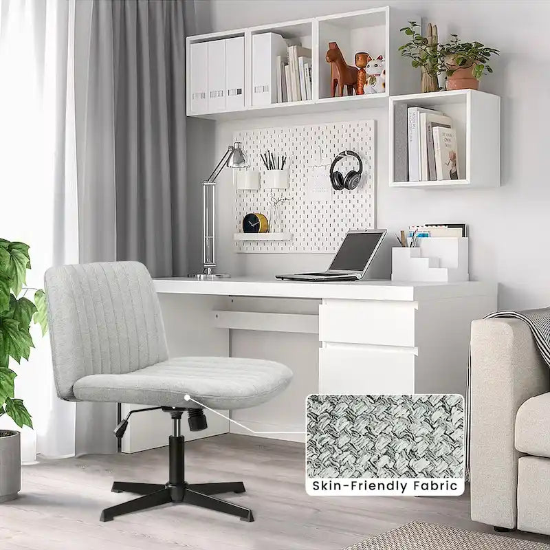 Criss Cross Armless Swivel Vanity Chair, Fabric Padded Office Desk Chair No Wheels