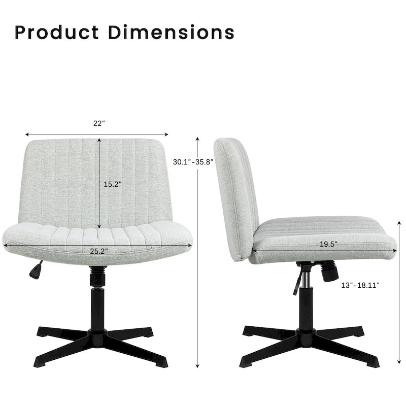 Criss Cross Armless Swivel Vanity Chair, Fabric Padded Office Desk Chair No Wheels