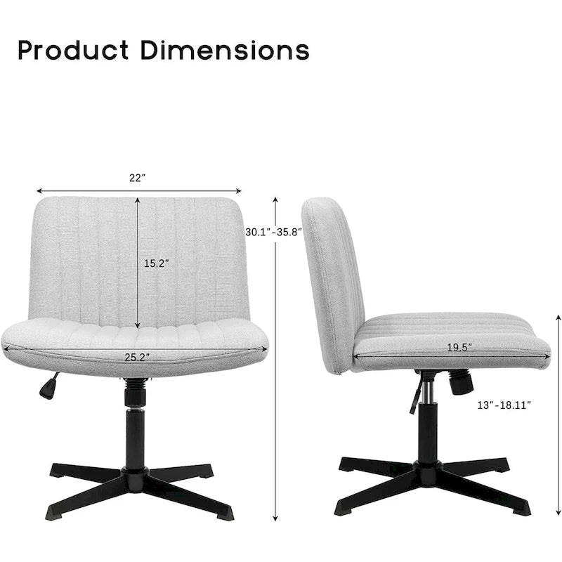 Criss Cross Armless Swivel Vanity Chair, Fabric Padded Office Desk Chair No Wheels