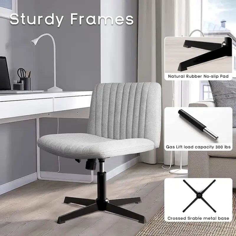 Criss Cross Armless Swivel Vanity Chair, Fabric Padded Office Desk Chair No Wheels