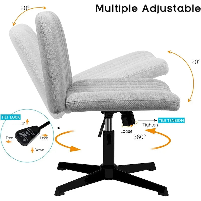Criss Cross Armless Swivel Vanity Chair, Fabric Padded Office Desk Chair No Wheels