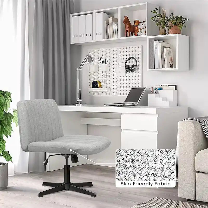 Criss Cross Armless Swivel Vanity Chair, Fabric Padded Office Desk Chair No Wheels