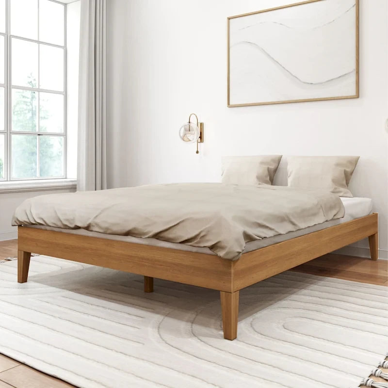 Solid Wood Minimalist Queen Platform Bed