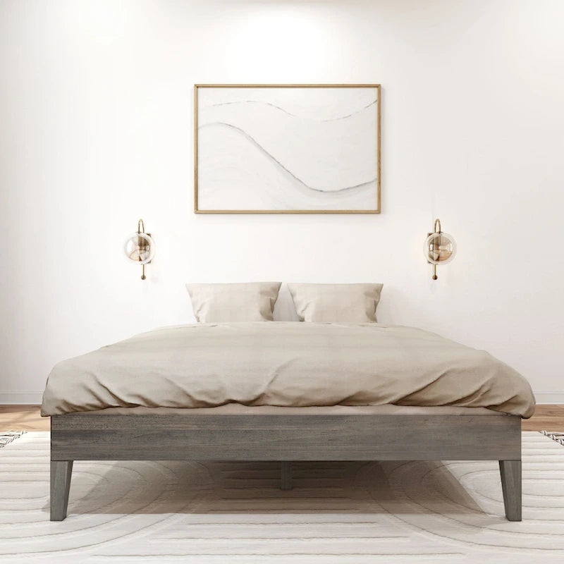 Solid Wood Minimalist Queen Platform Bed