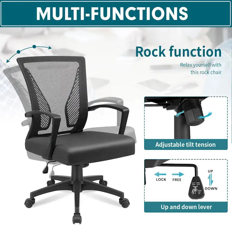Mid-Back Mesh Office Chair with Lumbar Support and Armrest