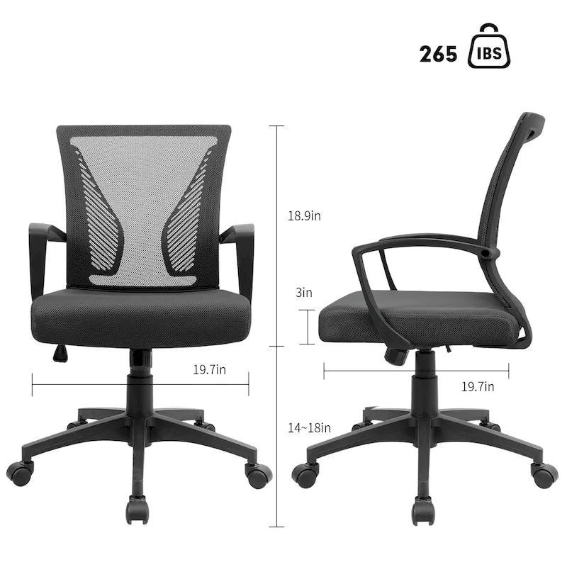 Kancelářská židle se síťovaným opěradlem, bederní opěrkou a područkami