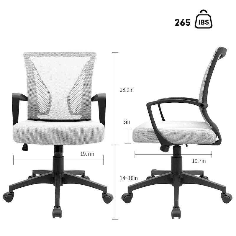 Kancelářská židle se síťovaným opěradlem, bederní opěrkou a područkami