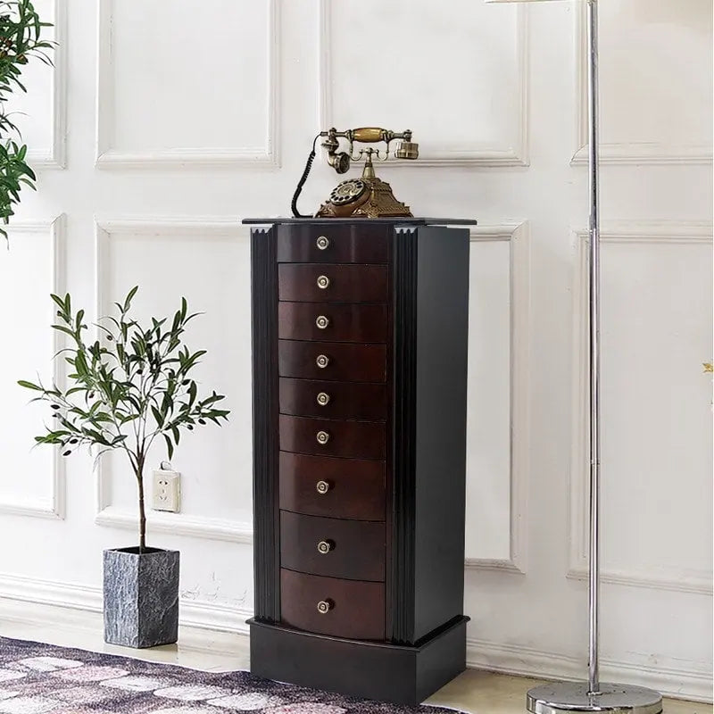 Jewelry Cabinet Box Storage Chest Necklace Wood Walnut Stand Organizer