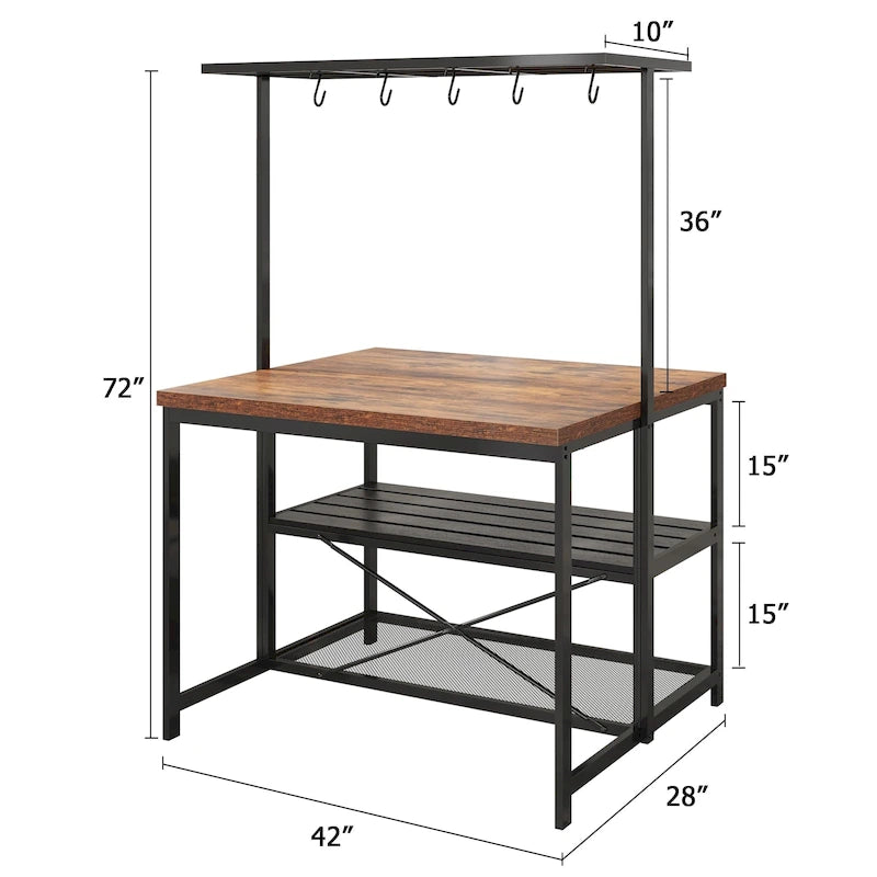 42 Kitchen Island Table Microwave Stand Oven Shelf with Storage - 42D x 28W x 72H