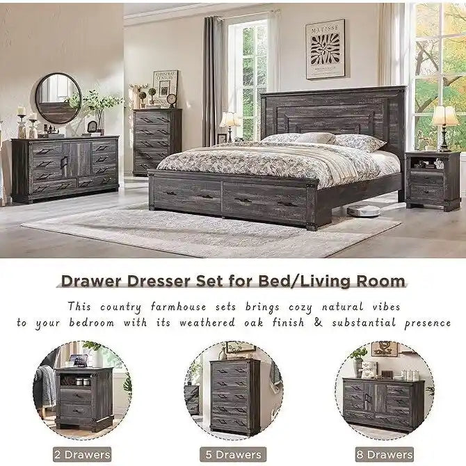 Farmhouse 6 Drawers Dresser, Wood Chest of Drawers, Closet Dresser