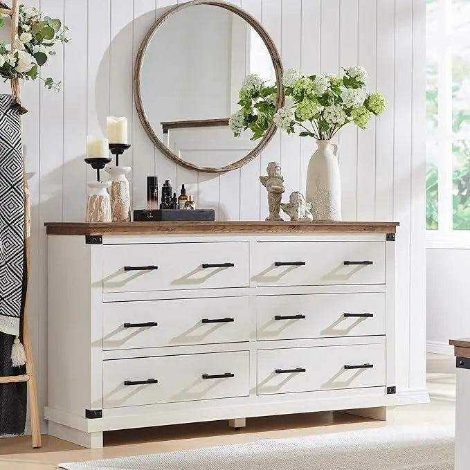 Farmhouse 6 Drawers Dresser, Wood Chest of Drawers, Closet Dresser