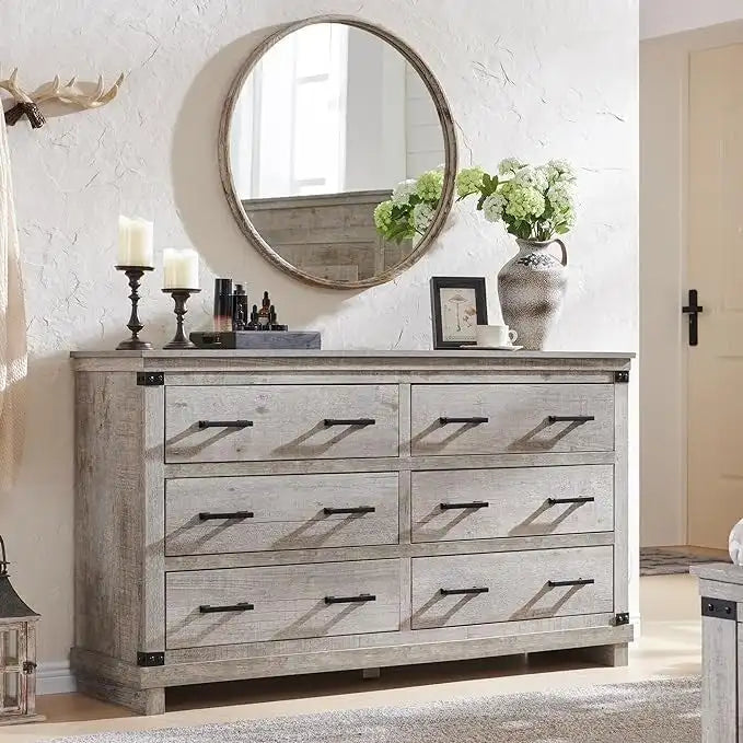 Farmhouse 6 Drawers Dresser, Wood Chest of Drawers, Closet Dresser