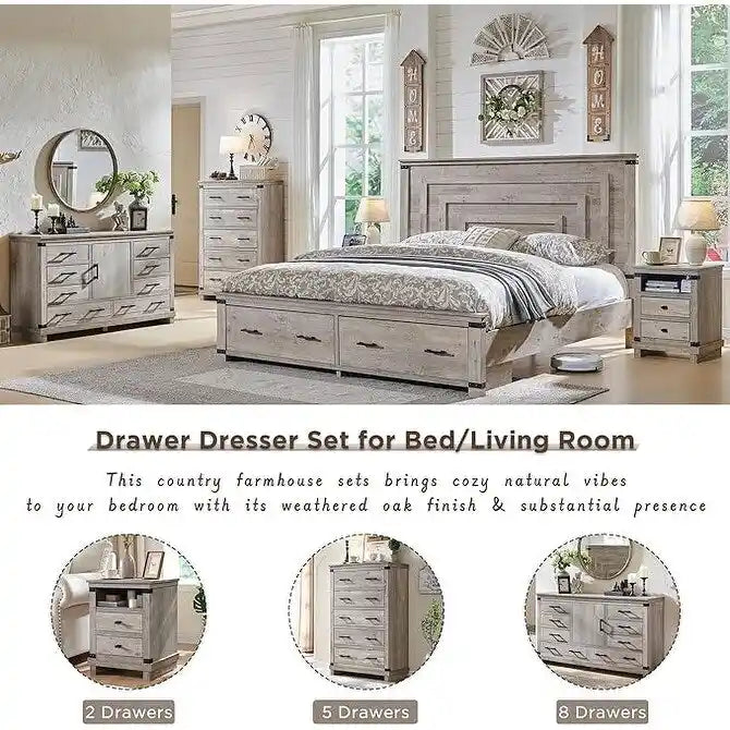 Farmhouse 6 Drawers Dresser, Wood Chest of Drawers, Closet Dresser