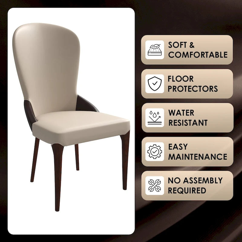 Leather Upholstered Solid Wood Dining Chair Two-Tone Color Design