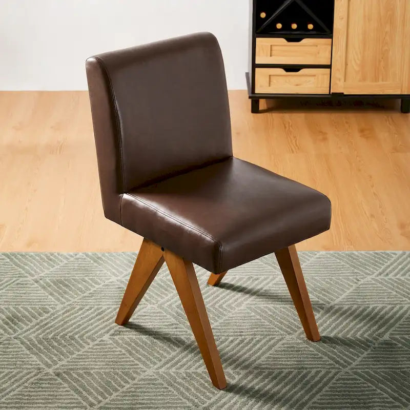 Set of 4 Faux Leather Upholstered Side Dining Chairs with V-shaped Wood Legs