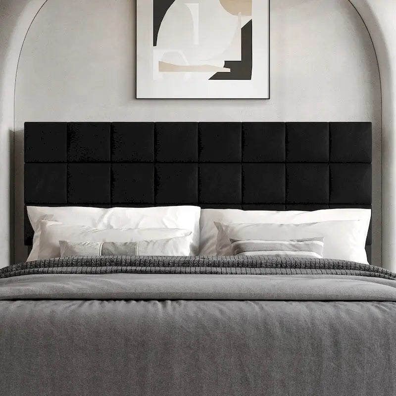 Square Stitching Velvet Upholstered Headboard